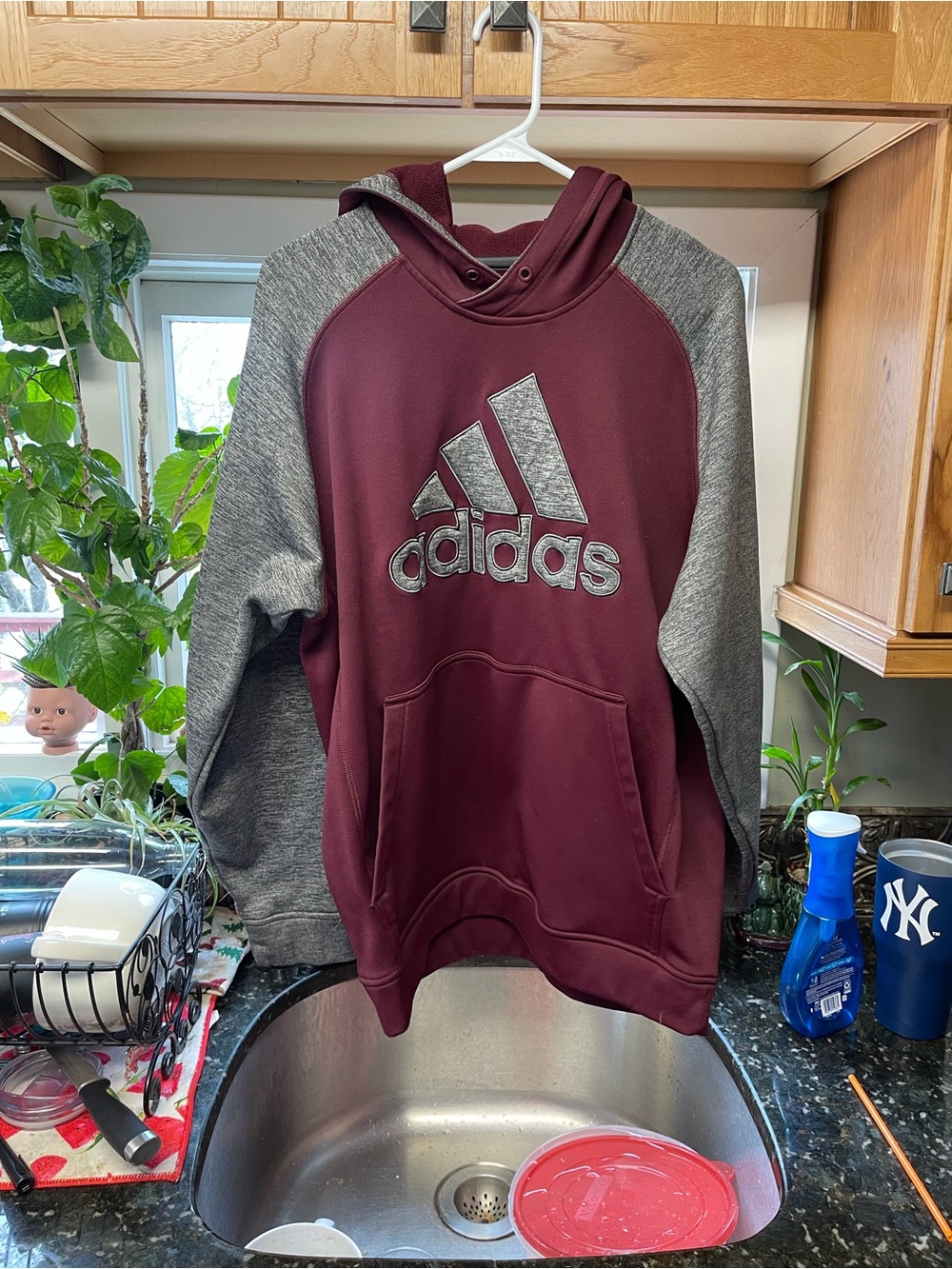 adidas Men’s Maroon & Gray Pullover Hoodie